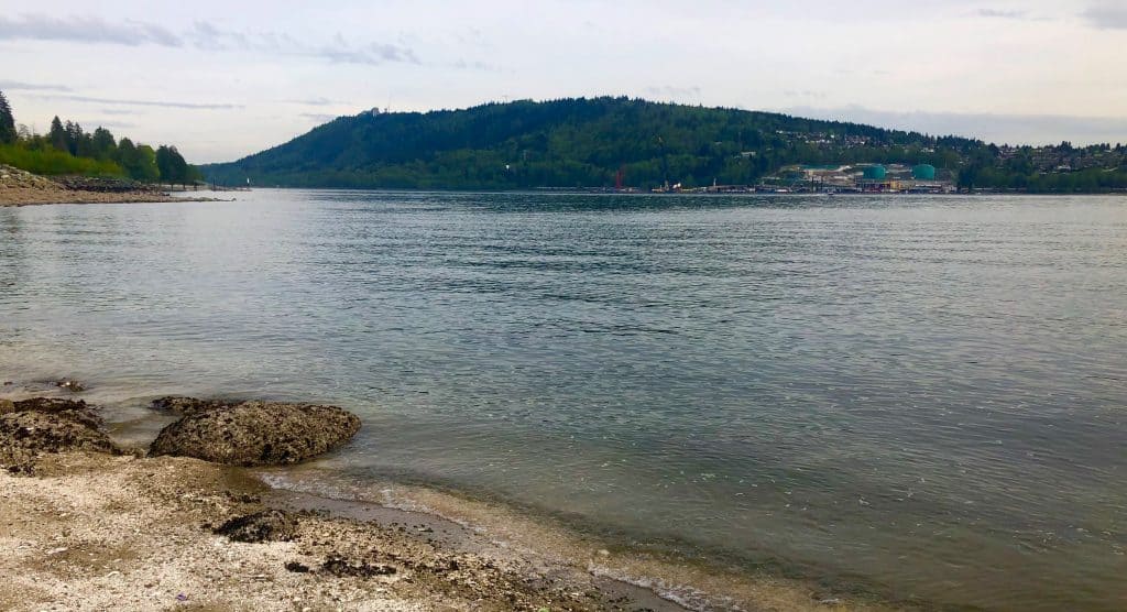 the Trans Mountain pipeline terminus on Burrard Inlet